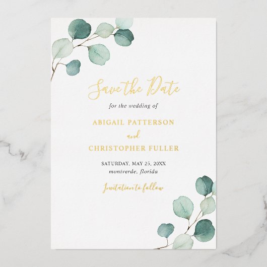 Elegant Eucalyptus Wedding Save the Date Folie Uitnodiging (Voorkant)