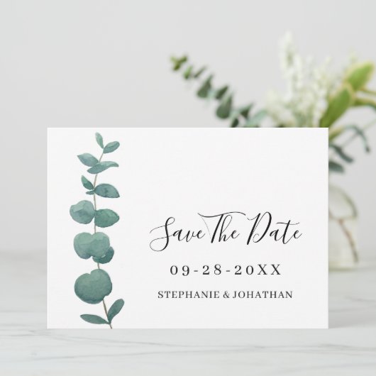 Elegant Eucalyptus Wedding Save the Date Kaart (Staand voorkant)