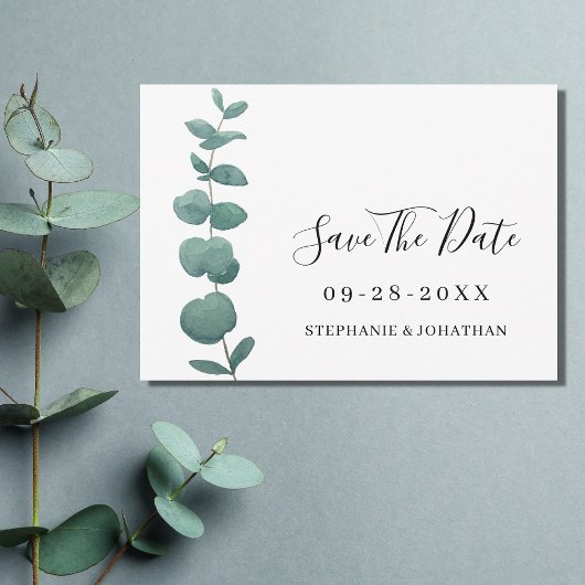 Elegant Eucalyptus Wedding Save the Date Kaart