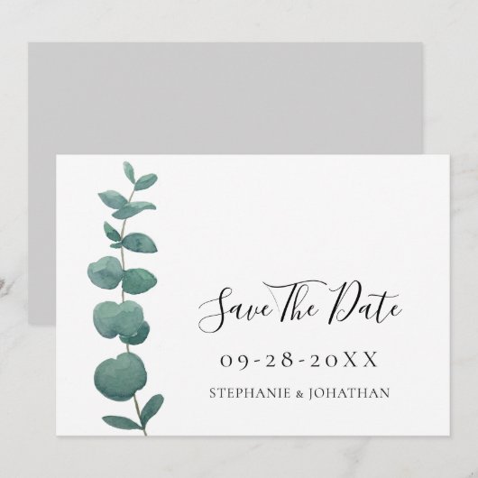 Elegant Eucalyptus Wedding Save the Date Kaart (Voorkant / Achterkant)