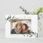 Elegant Eucalyptus Wedding Save the Date Photo Feestdagenkaart (Staand voorkant)