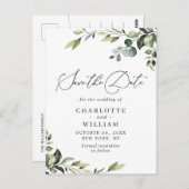 Elegant Eucalyptus Wedding Save the Date QR Code Briefkaart (Voorkant / Achterkant)