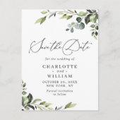 Elegant Eucalyptus Wedding Save the Date QR Code Briefkaart (Voorkant)