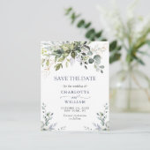 Elegant Eucalyptus Wedding Save the Date QR Code Briefkaart (Staand voorkant)