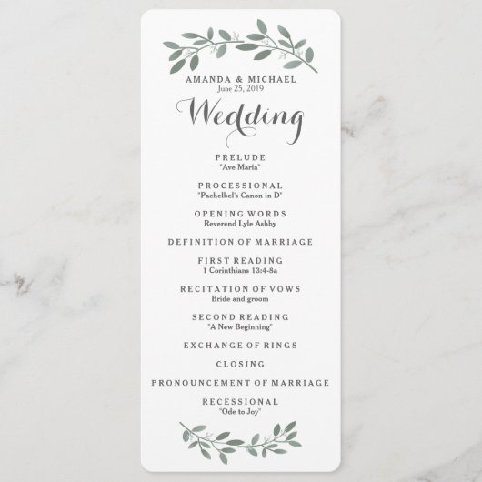 Elegant Eucalyptus Wedding Suite-programmakaart Programmakaart (Voorkant)