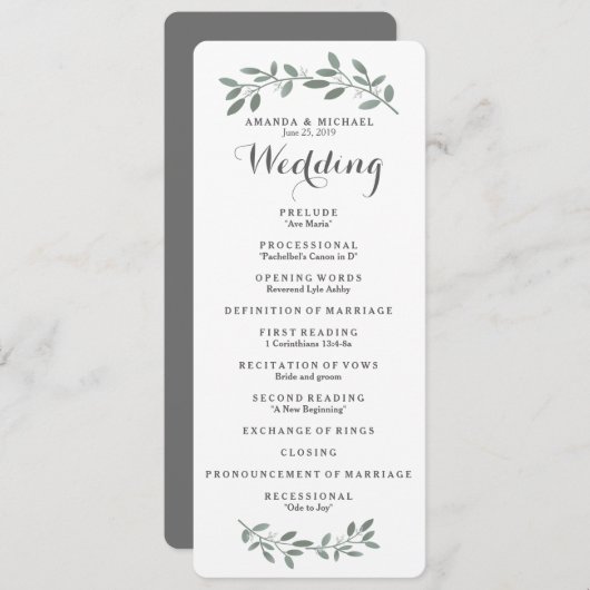 Elegant Eucalyptus Wedding Suite-programmakaart Programmakaart (Voorkant / Achterkant)