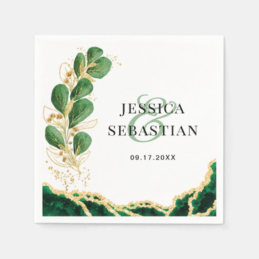 Elegant Eucalyptus White Emerald and Gold Wedding Servet (Voorkant)