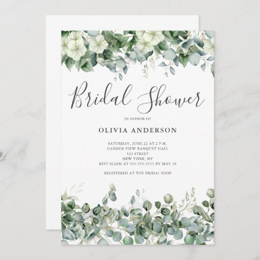 Elegant Eucalyptus White Foral Vrijgezellenfeest Kaart (Voorkant / Achterkant)