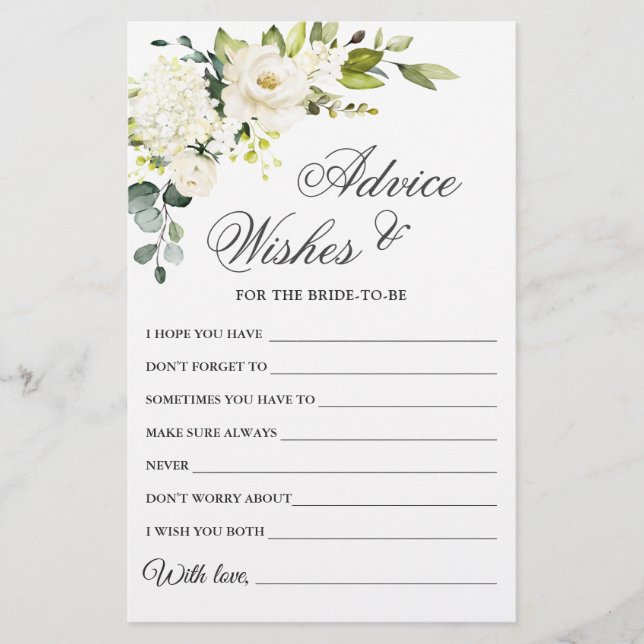 Elegant Eucalyptus White Rose Wishes & Advice Kaar (Voorkant)