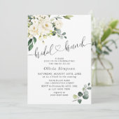 Elegant Eucalyptus White Roses Bridal Brunch Kaart (Staand voorkant)