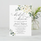 Elegant Eucalyptus White Roses Bridal Brunch Kaart (Staand voorkant)