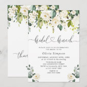 Elegant Eucalyptus White Roses Bridal Brunch Kaart (Voorkant / Achterkant)