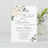 Elegant Eucalyptus White Roses Bridal Luncheon Kaart (Staand voorkant)