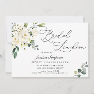 Elegant Eucalyptus White Roses Bridal Luncheon Kaart