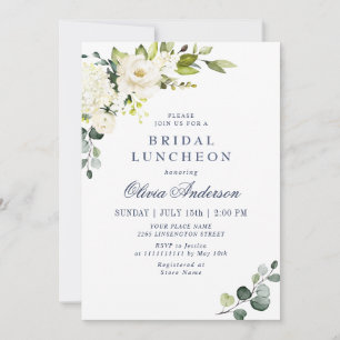 Elegant Eucalyptus White Roses BRIDAL LUNCHEON Kaart