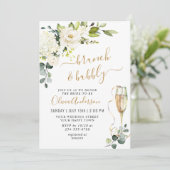 Elegant Eucalyptus White Roses Brunch & Bubble Kaart (Staand voorkant)