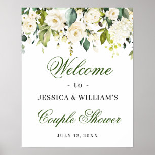 Elegant Eucalyptus White Roses Couples Shower Poster