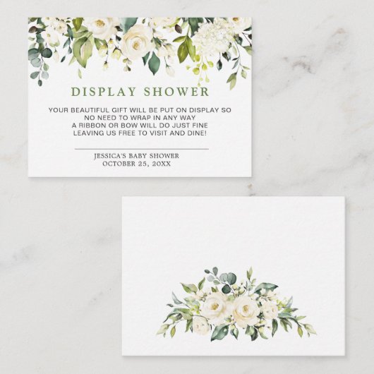Elegant Eucalyptus White Roses Display Shower Informatiekaartje (Voorkant / Achterkant)