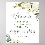 Elegant Eucalyptus White Roses Engagement Party Poster (Voorkant)