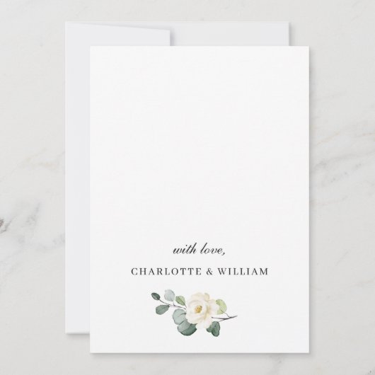 Elegant Eucalyptus White Roses ENGAGTY Kaart (Achterkant)