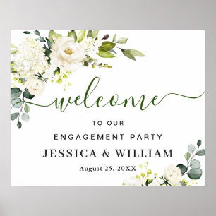 Elegant Eucalyptus White Roses ENGAGTY Poster