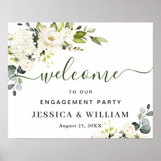 Elegant Eucalyptus White Roses ENGAGTY Poster (Voorkant)