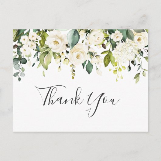 Elegant Eucalyptus White Roses Floral bedankt Briefkaart (Voorkant)