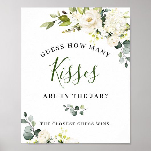 Elegant Eucalyptus White Roses Floral Sign Poster (Voorkant)