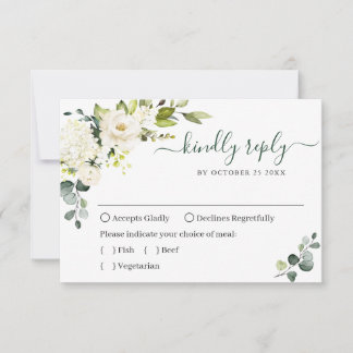 Elegant Eucalyptus White Roses Floral Wedding RSVP Kaartje