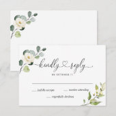 Elegant Eucalyptus White Roses Floral Wedding RSVP Kaartje (Voorkant / Achterkant)