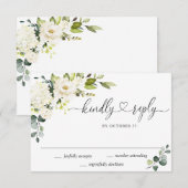 Elegant Eucalyptus White Roses Floral Wedding RSVP Kaartje (Voorkant / Achterkant)