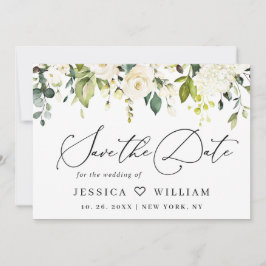 Elegant Eucalyptus White Roses Floral Wedding Save The Date