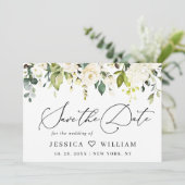 Elegant Eucalyptus White Roses Floral Wedding Save The Date (Staand voorkant)