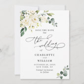 Elegant Eucalyptus White Roses Floral Wedding Save The Date (Voorkant)