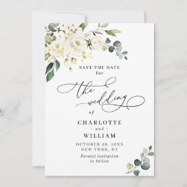 Elegant Eucalyptus White Roses Floral Wedding Save The Date