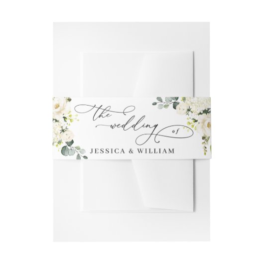 Elegant Eucalyptus White Roses Floral Wedding Uitnodigingen Wikkel (Voorkant Voorbeeld)
