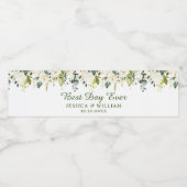 Elegant Eucalyptus White Roses Floral Wedding Waterfles Etiket (Enkel label)