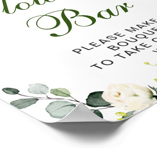 Elegant Eucalyptus White Roses Flower Bar Sign Poster (Hoek)