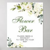 Elegant Eucalyptus White Roses Flower Bar Sign Poster (Voorkant)