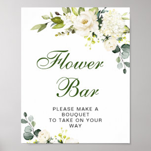 Elegant Eucalyptus White Roses Flower Bar Sign Poster