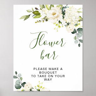 Elegant Eucalyptus White Roses Flower Bar Sign Poster