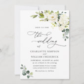 Elegant Eucalyptus White Roses Greenery Wedding Kaart (Voorkant)