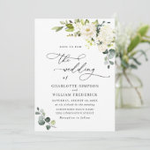 Elegant Eucalyptus White Roses Greenery Wedding Kaart (Staand voorkant)