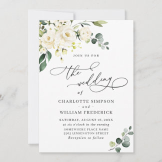Elegant Eucalyptus White Roses Greenery Wedding Kaart