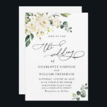 Elegant Eucalyptus White Roses Greenery Wedding Kaart<br><div class="desc">Creëer de perfecte huwelijksuitnodiging met deze sjabloon "Waterverf Eucalyptus Greenery". Dit ontwerp van hoge kwaliteit is eenvoudig aan te passen aan uw trouwkleuren, -stijlen en -thema. Voor verdere aanpassing, te klikken gelieve de "pas verder"verbinding aan en ons ontwerphulpmiddel te gebruiken om deze sjabloon te wijzigen. Neem contact met me op...</div>