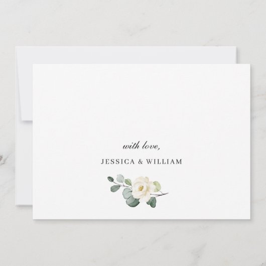 Elegant Eucalyptus White Roses Greenery Wedding Kaart (Achterkant)
