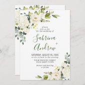 Elegant Eucalyptus White Roses Greenery Wedding Kaart (Voorkant / Achterkant)