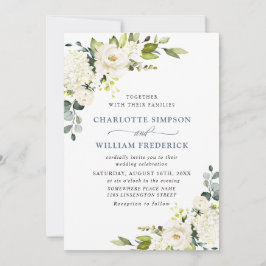 Elegant Eucalyptus White Roses Greenery Wedding Kaart