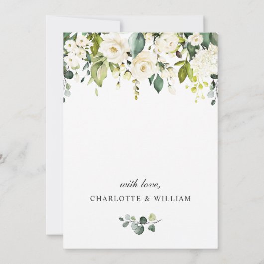 Elegant Eucalyptus White Roses REHEARSAL DINNER Kaart (Achterkant)