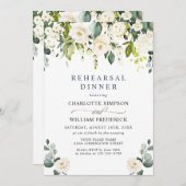 Elegant Eucalyptus White Roses REHEARSAL DINNER Kaart (Voorkant / Achterkant)